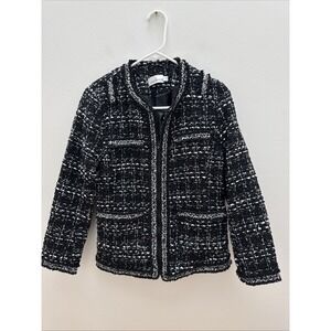 Chicabooti  Jacket With Pockets Tweed  Black  White Zippers Classy Size L